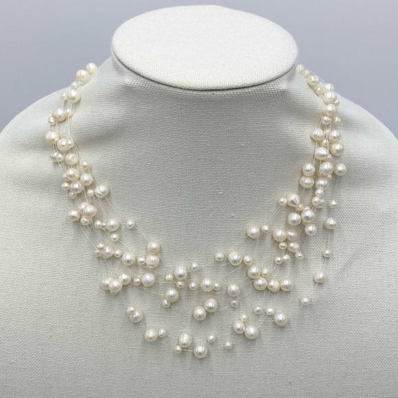 Floating Freshwater Pearl Multi Strand Pearl Illusion Necklace - Picture 9 of 9